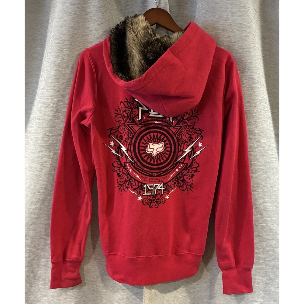 Y2K‎ Fox Racing Faux Fur Zip Up Jacket Size Large